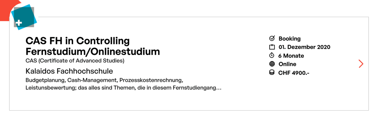 Evrlearn Kalaidos CAS Controlling Kurs Weiterbildung
