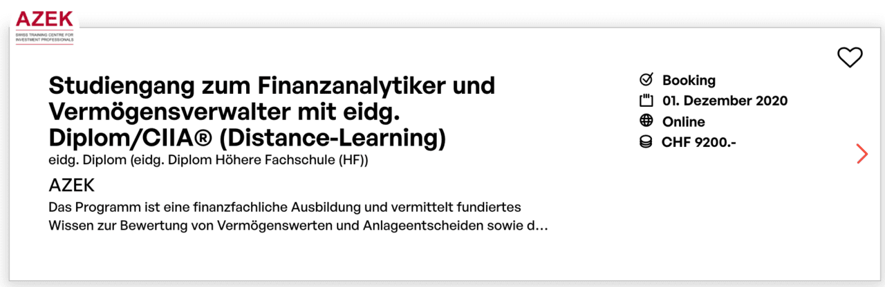 Weiterbildung Studiengang Finanzanalytiker AZEK
